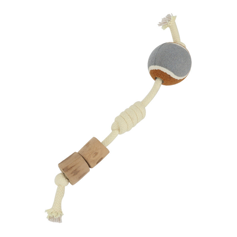 Cotton Rope & Wood Dog Chew Toys — Natural Tug Set
