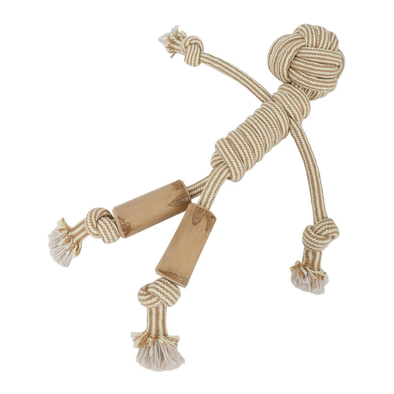 Cotton Rope & Wood Dog Chew Toys — Natural Tug Set