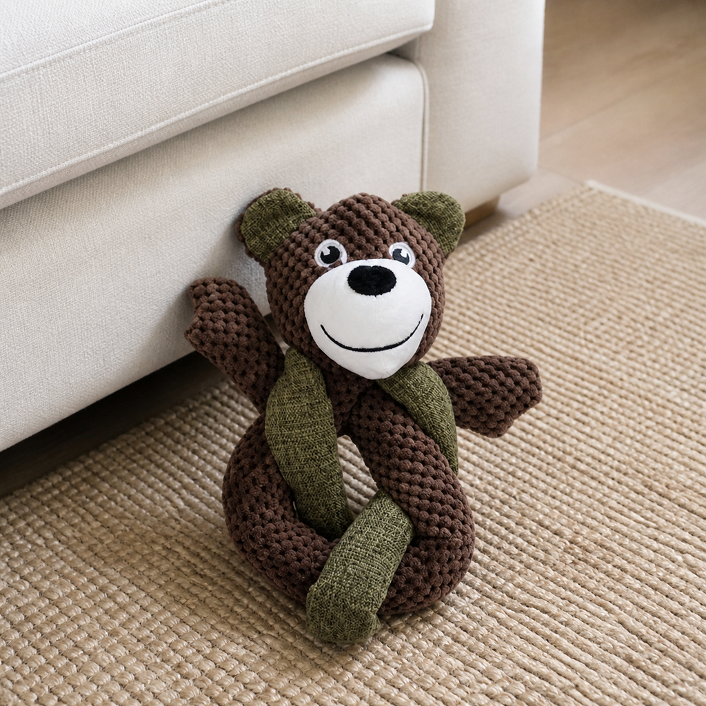 Mocha Bear Plush Dog Toy — Soft Cuddle & Squeak Toy