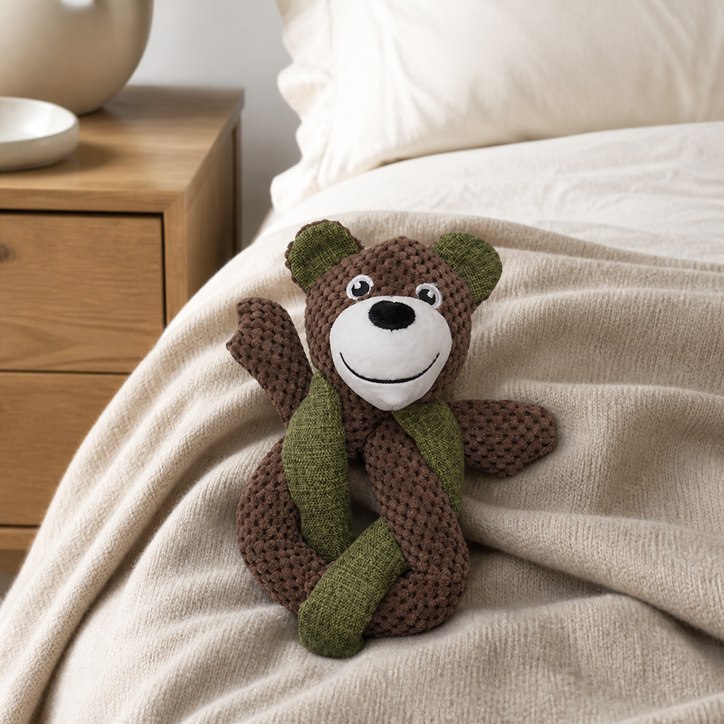Mocha Bear Plush Dog Toy — Soft Cuddle & Squeak Toy