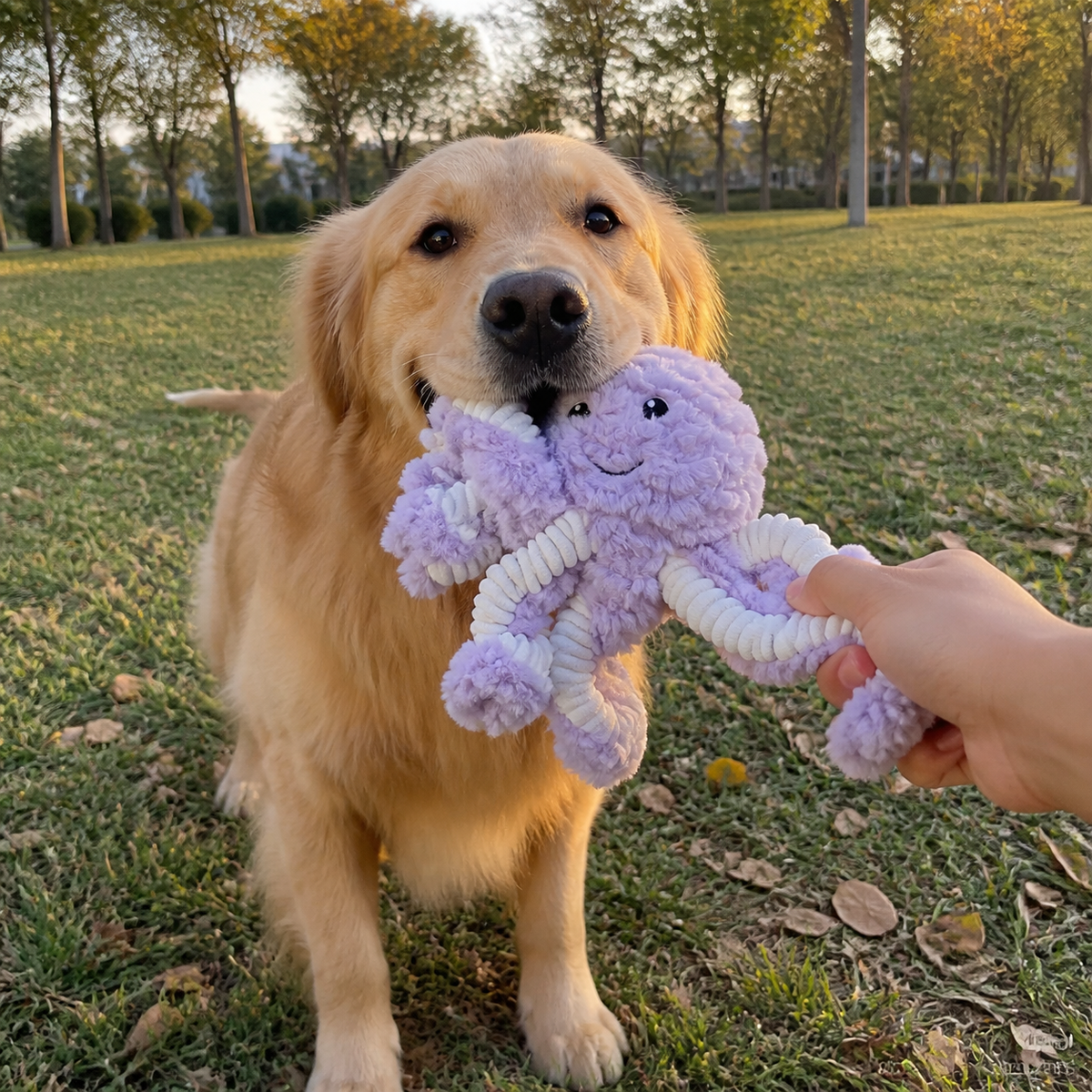 Lavender Octopus Plush Dog Toy — Soft Squeaky Cuddle Toy