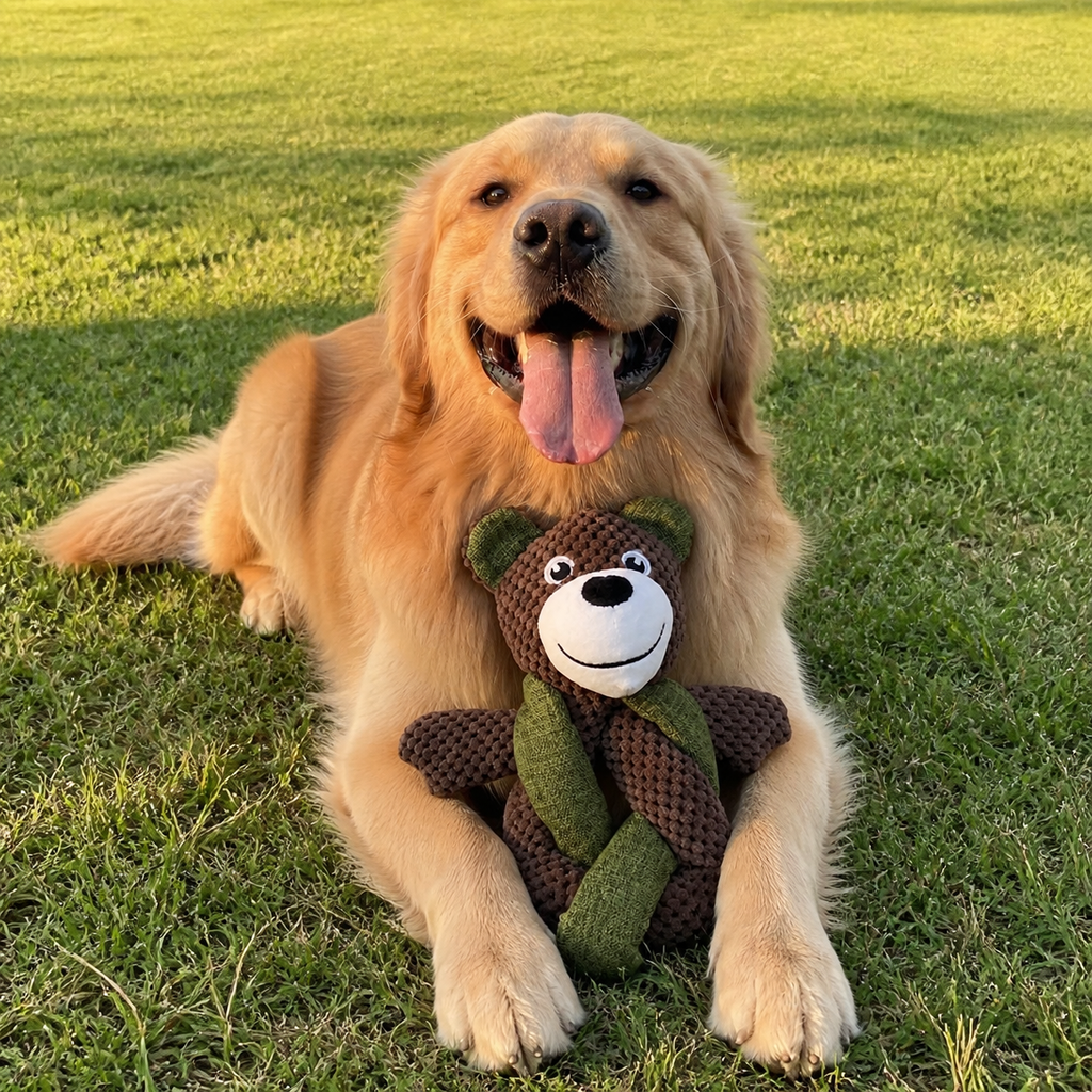 Mocha Bear Plush Dog Toy — Soft Cuddle & Squeak Toy
