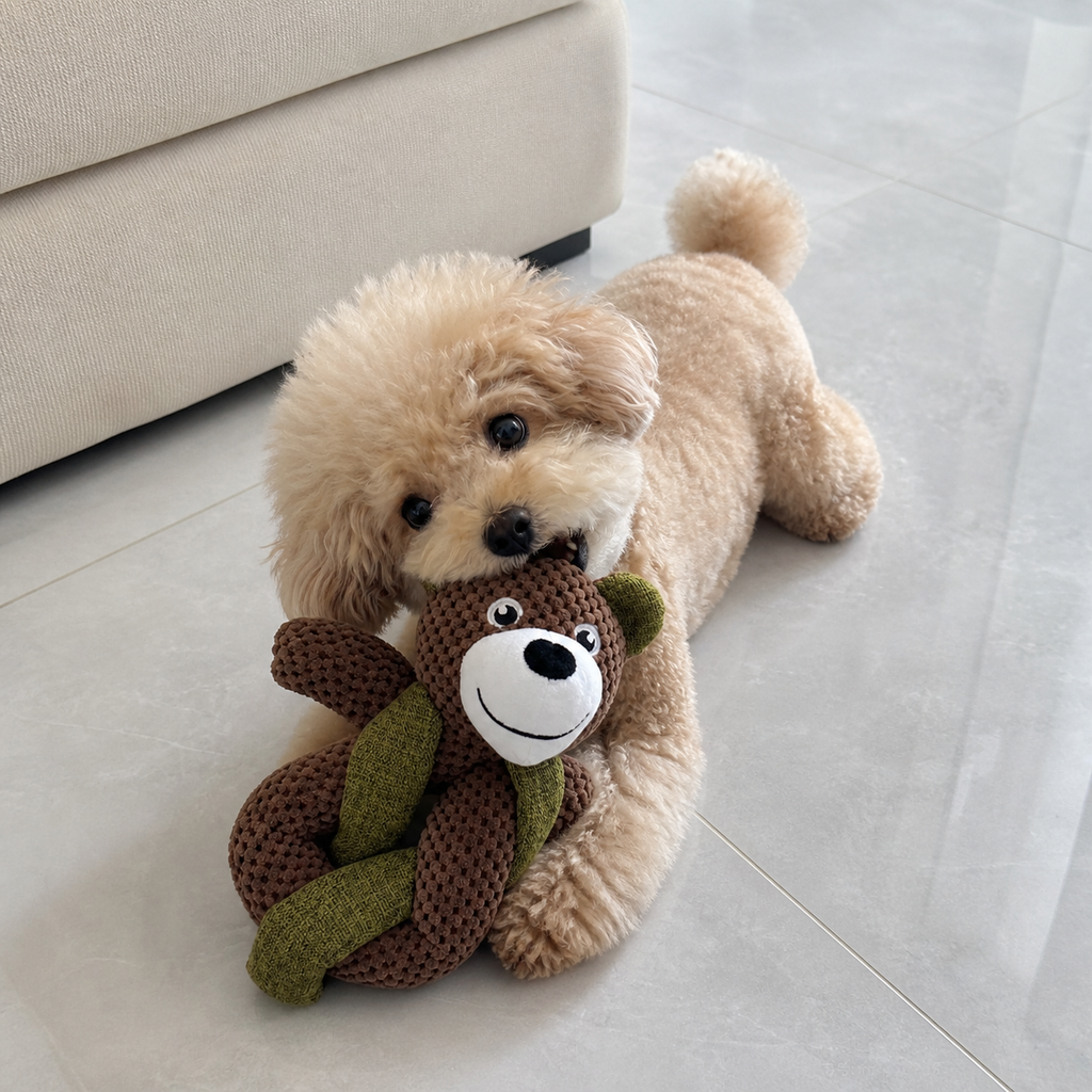 Mocha Bear Plush Dog Toy — Soft Cuddle & Squeak Toy