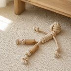Cotton Rope & Wood Dog Chew Toys — Natural Tug Set