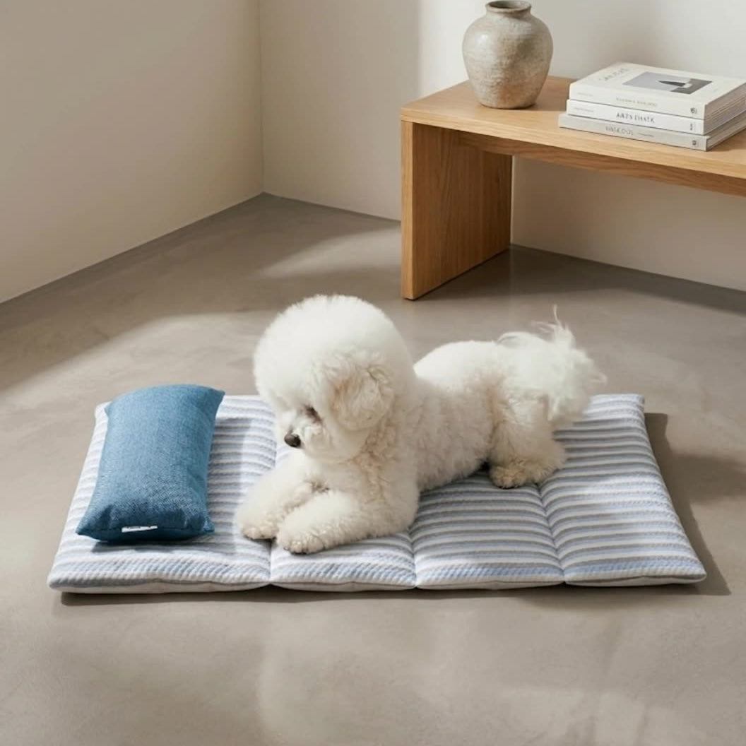 Dog Cooling Mat with Built-in Pillow — Self-Cooling Bed
